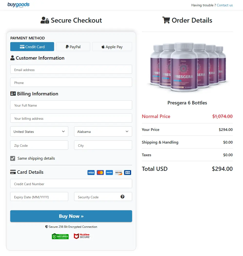Presgera- Secure Page